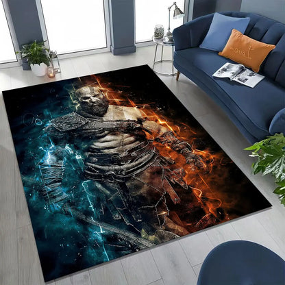 Classics God of War Kratos 3A Game Gamer Rug for Bedroom Living Room Sofa Home Doormat Decor, Large Kids Play Non-slip Floor Mat