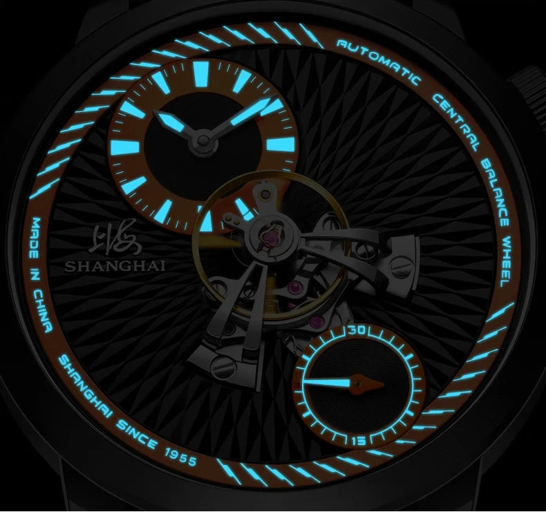 Shanghai Watch Sky Dome Center Flywheel Men's Watches Luminous Automatic Mechanical Wristwatch 50M Water-resistance Watches 2101