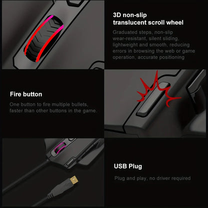 Ratón con cable E-YOOSO X-41PRO, ratón gaming grande con retroiluminación RGB, 11 botones laterales programables, compatible con ordenador, PC, portátil y Mac