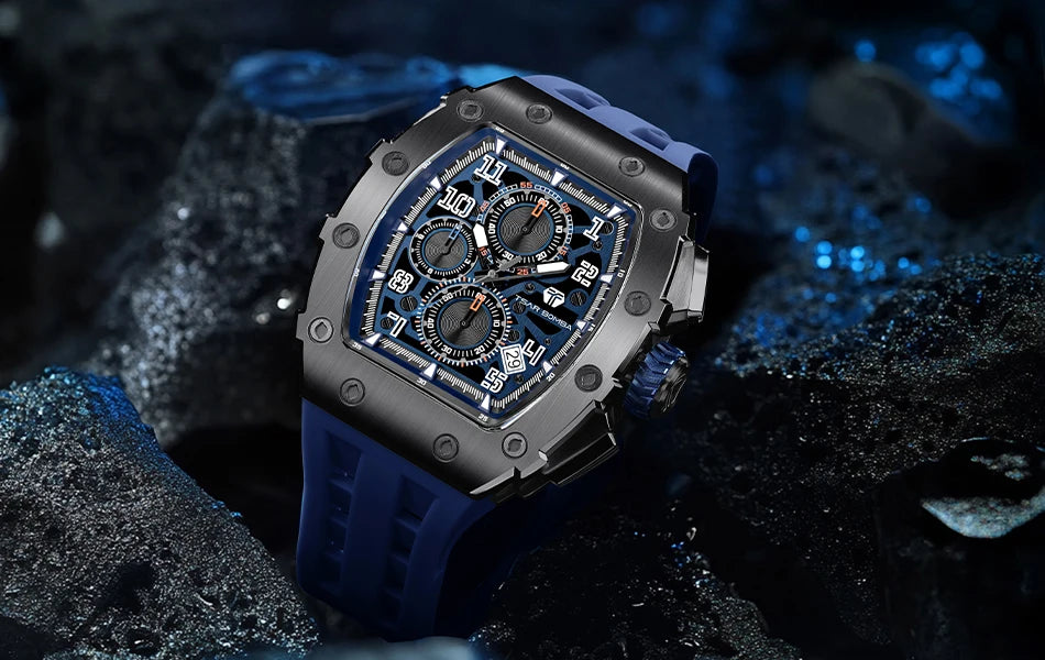TSAR BOMBA Watch for Men Luxury Brand Tonneau Design Waterproof Clock Stainless Steel Wristwatch Fashion Rectangle Men's Watch