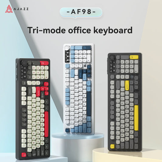 Teclado AJAZZ AF98 com/sem fios, sensação mecânica, para escritório, bateria de longa duração, três modos, iluminação mista RGB, teclas em ABS, ergonómico