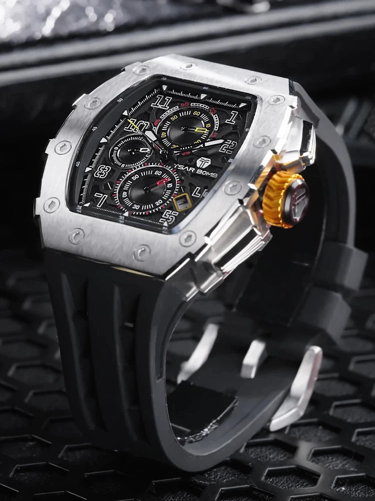 TSAR BOMBA Watch for Men Luxury Brand Tonneau Design Waterproof Clock Stainless Steel Wristwatch Fashion Rectangle Men's Watch