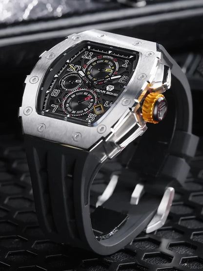 TSAR BOMBA Watch for Men Luxury Brand Tonneau Design Waterproof Clock Stainless Steel Wristwatch Fashion Rectangle Men's Watch