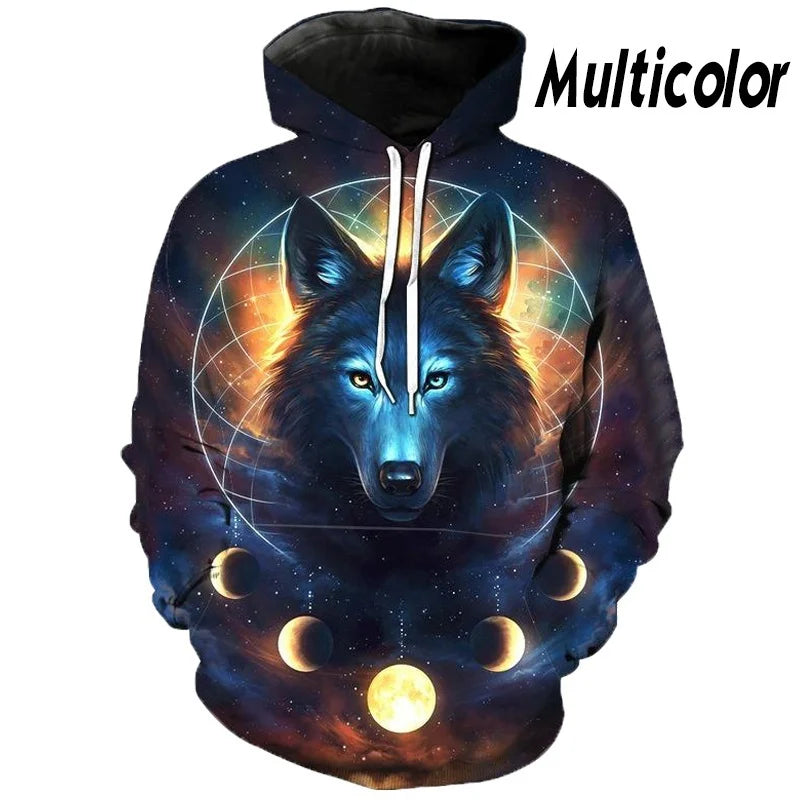 European and American Hot-Sale 3D Printed Wolf Hoodie Fashion Long-Sleeved Cool Pullover Personality Animal Sweatshirt