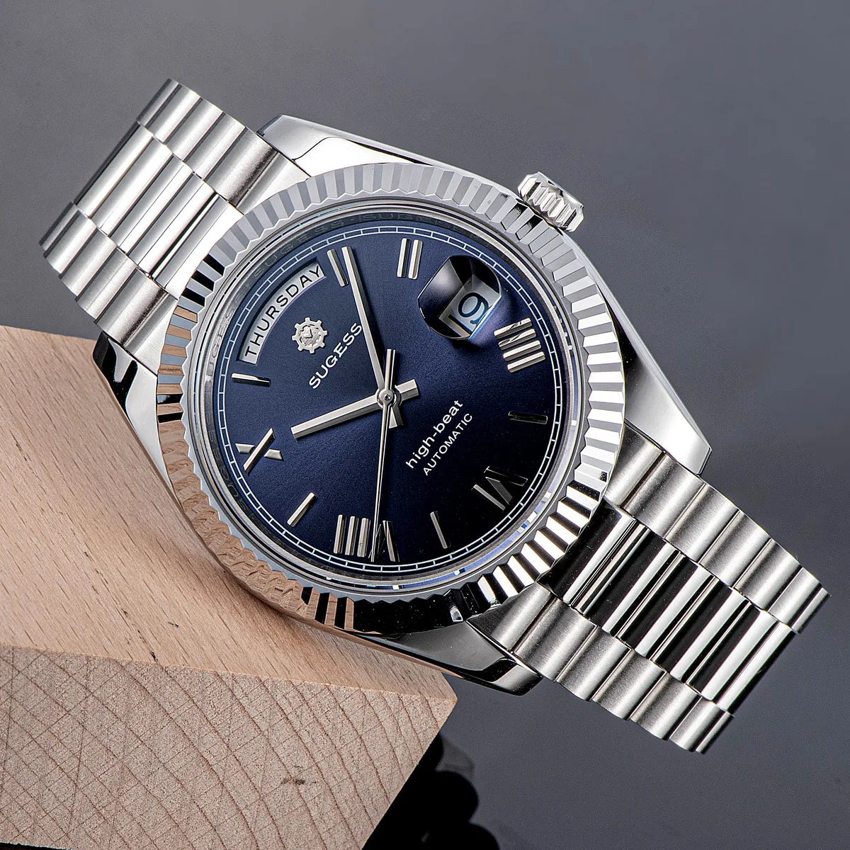 Sugess 40mm Men's Watches Automatic Date Mechanical Day Wristwatch Peacock SL3034 Movement Sapphire Waterproof Luxury Retro New