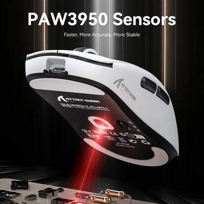 Mouse gaming Attack Shark R6 ultra leggero 38g, wireless PAW3950 con frequenza di polling 8K, Nordic 52840, 24000DPI, tri-mode