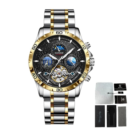Relógio Masculino GLENAW Design, Marca de Topo, Luxo, Moda e Negócios, Automático, Impermeável, Relógio Mecânico para Homem