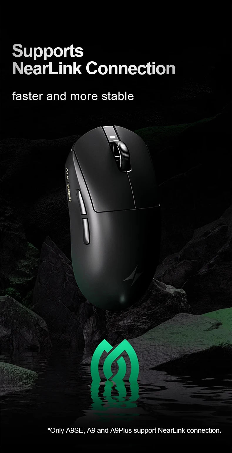 Ratón gaming inalámbrico ATK Dragonfly A9 Ultra PAW3950, ultraligero, trimodo, ergonómico, para esports y jugadores FPS, A9 SE Plus
