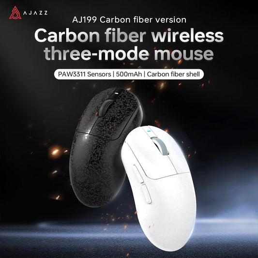 Rato Gaming Sem Fios AJAZZ AJ199 PAW3311 24000DPI Leve Bluetooth/Com Fios em Fibra de Carbono para PC Portátil Gamer