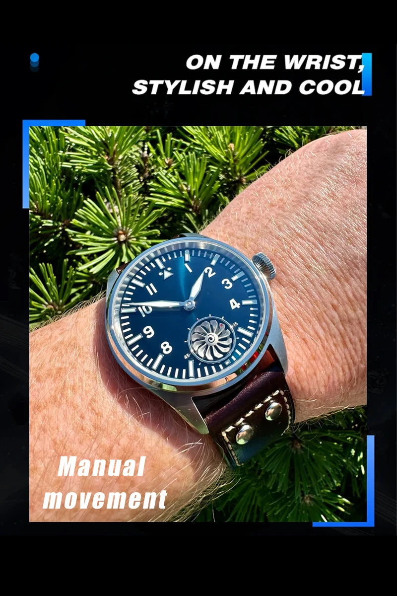 Hruodland Pilot St3620 Retro Men's Manual Mechanical Watch Luxury Sapphire Bgw-9 Night Light Turbine Waterproof 5Bar