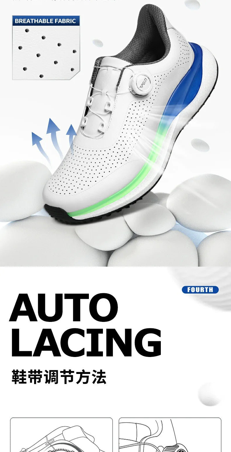 PGM Golf Men’s Sports Sneakers Super Soft Popcorn Midsole Knob Lace Anti-Slip Breathable Golf Shoes