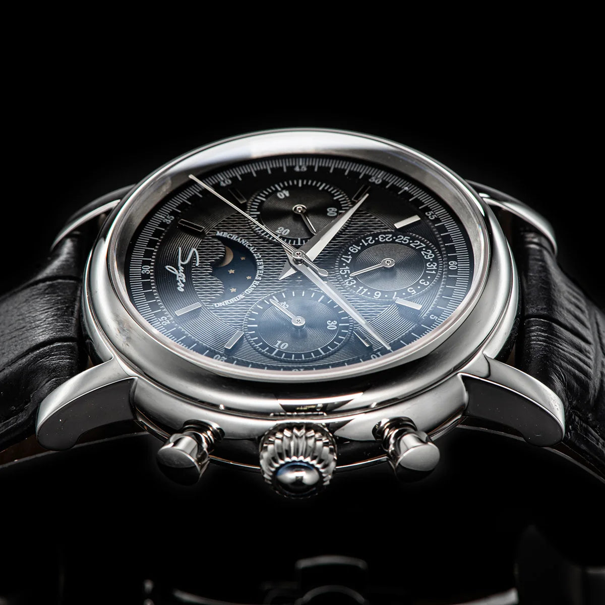 Sugess Men Watch ST1908 Swanneck Movement Mechanical Chronograph Wristwatch Genuine Moonphase Calendar Vintage Leather NEW 2023