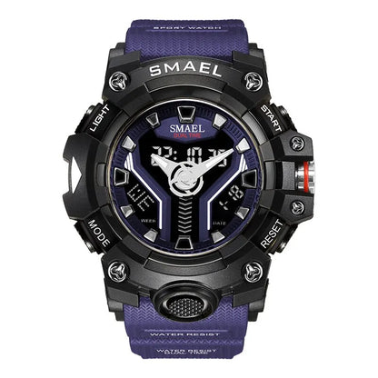 SMAEL 8075 Men's Analog Digital Dual Display Sport Watch - 50M Waterproof LED Backlight Dual Time Alarm Chronograph Stopwatch
