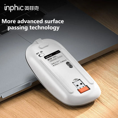 Ratón inalámbrico silencioso de oficina Inphic M1P ultrafino portátil con interfaz USB, indicador de batería y carga TYPE-C