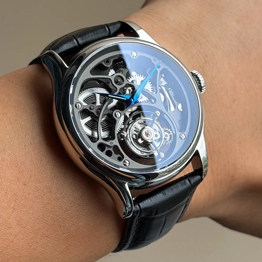 Merkur 100% Skeleton Tourbillon Watch Men's Sapphire Watch For Men Mechanical Carving Wristwatches Black Relogio Masculino 42mm