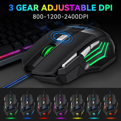 KEBIDUMEI кабелна геймърска мишка със 7 бутона, RGB подсветка, ергономична USB мишка, 2400 DPI, 3 нива на DPI за PC, лаптоп, Windows и Mac OS