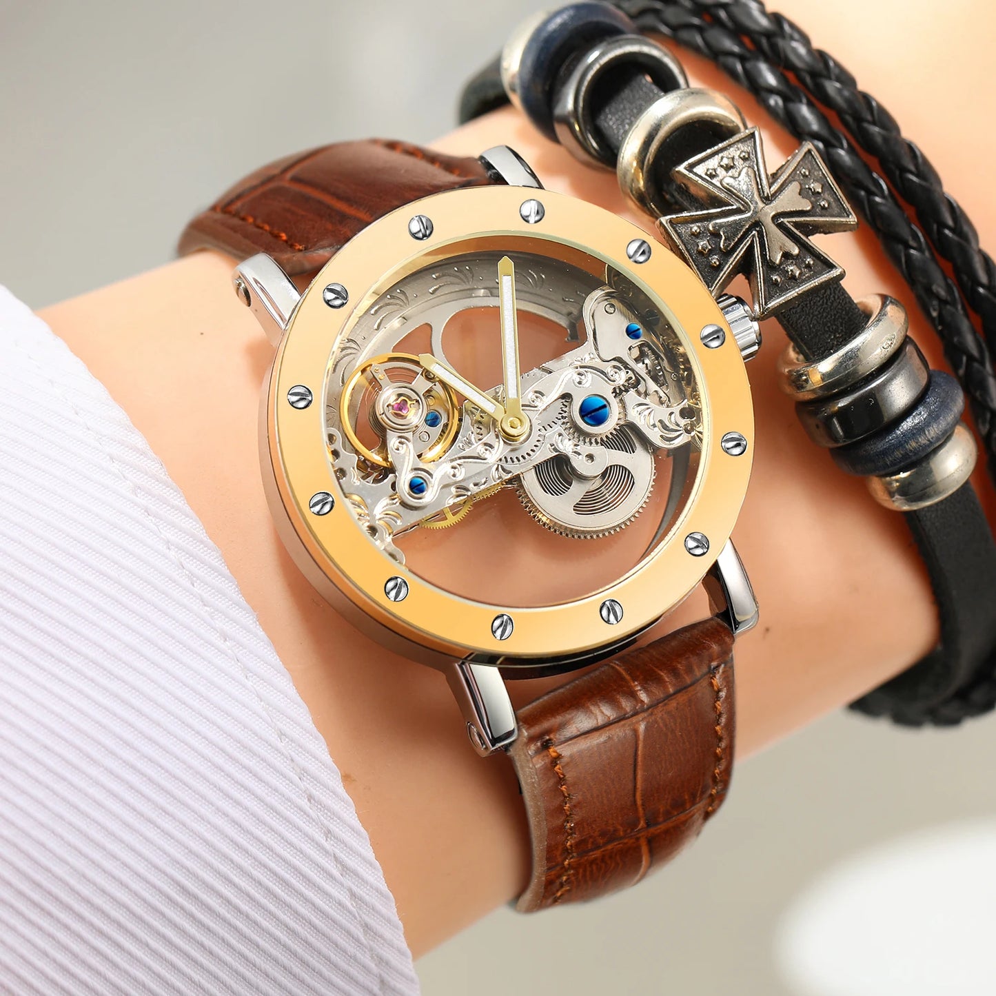 2026 Top Brand Luxury Steel Skeleton Tourbillon Automatic Watch Men's Leather Mechanical Waterproof Luminous Elegant Wrist Clock