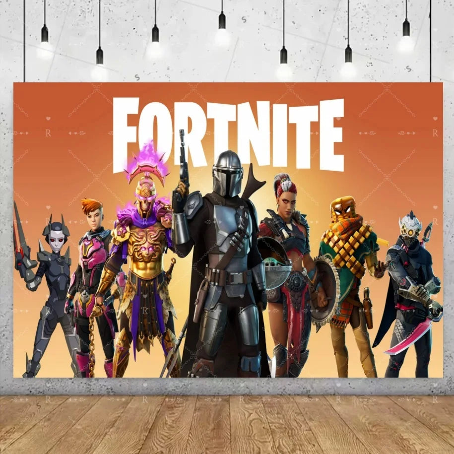 Fundo decorativo de aniversário com tema Fortnite — banner gamer Fortnite para meninos e meninas, pano de fundo para fotografia e presente para crianças