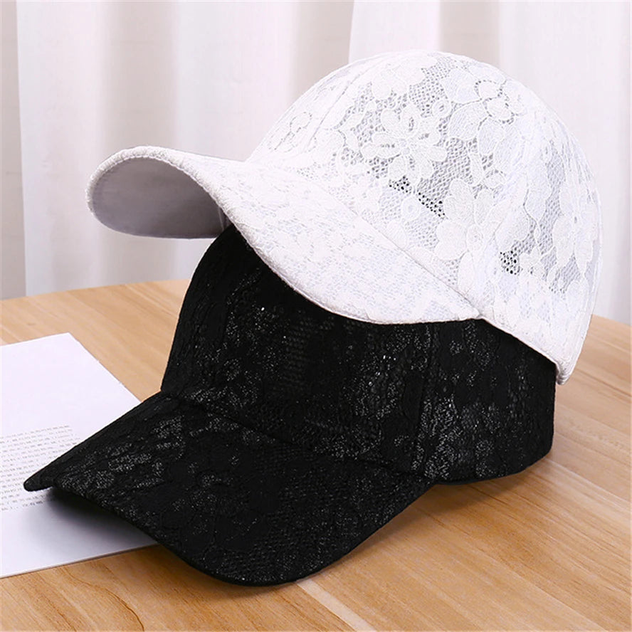 Baseballkappen für Damen im Prinzessinnen-Stil mit Spitzenstickerei und Blumenmuster aus Netzstoff für Frühling und Sommer – atmungsaktive Snapback-Kappen für junge Damen BQ091