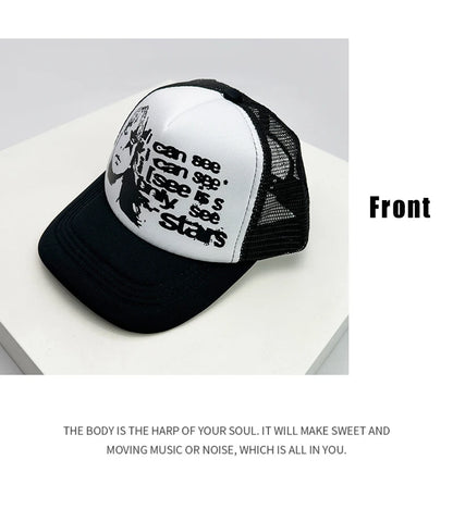 Trucker-Caps im amerikanischen Stil mit Cruise-Print, Anime-Motiven und neuem Schriftzug – atmungsaktive Baseballmützen mit Netzfutter für Herren und Damen, vielseitig kombinierbar
