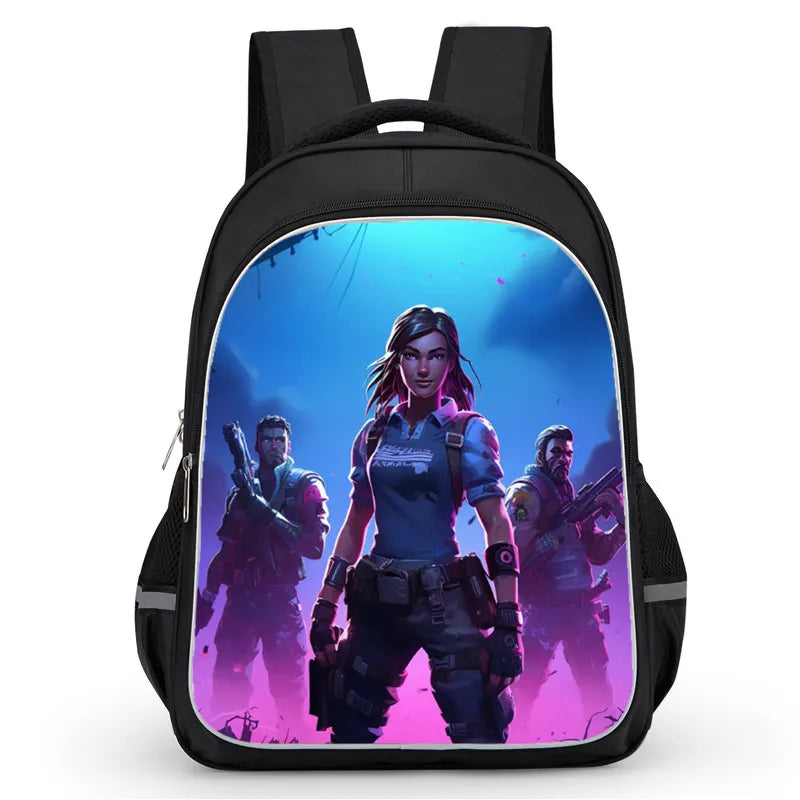 16 Inch Fortnite Cartoon Backpack Unisex for Boys and Girls with Dual Zippers Large Capacity Lightweight Student Backpack