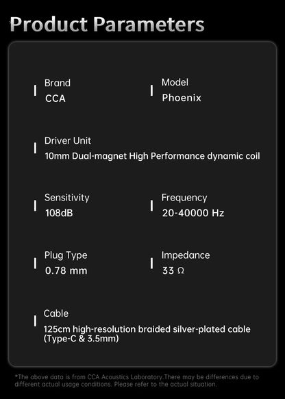 CCA Phoenix HiFi Wired Earphones Metal Alloy In-Ear Headphones with 10mm Dual Magnetic Dynamic Driver for Gaming & Music