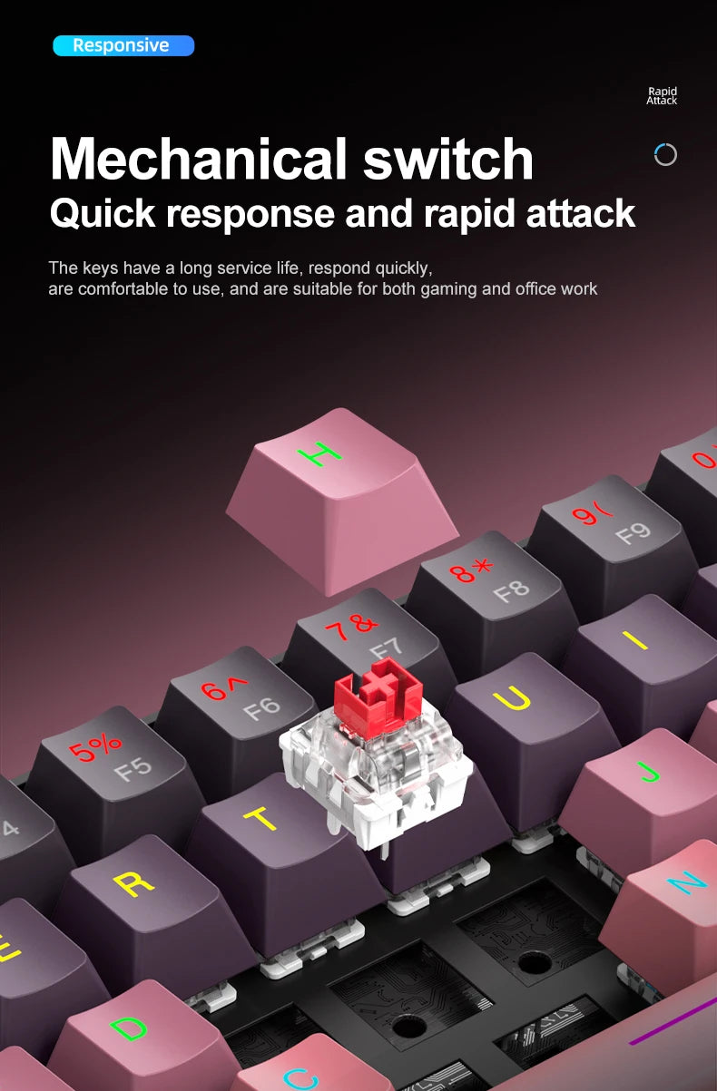 Teclado Mecânico Mini APAYADO K61, Com Fios, 61 Teclas, Phantom RGB, Switch Mecânico Vermelho/Azul Preto/Branco para Gaming, 60% Portátil