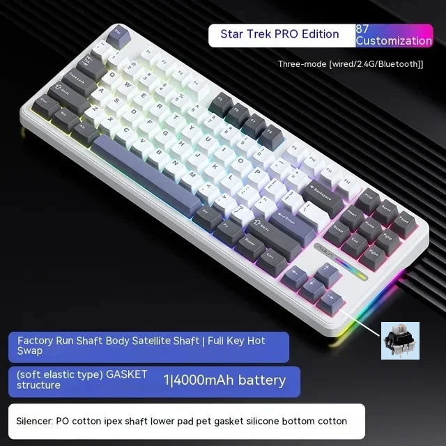 AULA F87Pro Mechanical Keyboard 2.4g/USB/Bluetooth Tri Mode Wireless 87 Key 5 Layer Silencing Filling Suitable For Gaming + Typing