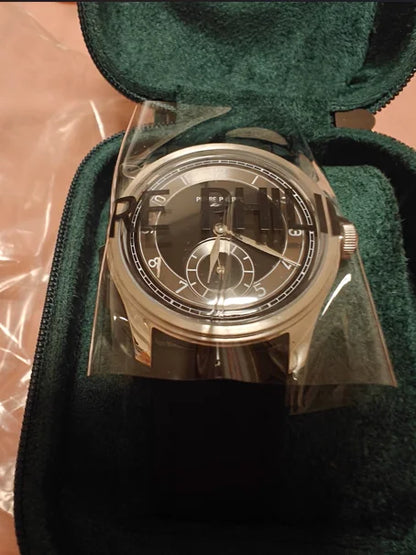 High-end men's 38MM watch black enamel dial ST17 manual mechanical watch leather waterproof