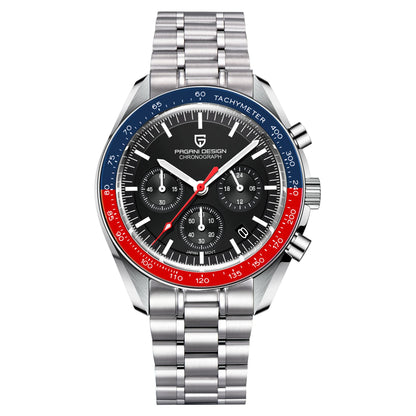 Reloj para hombre PAGANI DESIGN «New Moon» – Reloj de cuarzo de lujo, cronógrafo, cristal de zafiro con tratamiento antirreflectante, bisel de cerámica, agujas luminiscentes