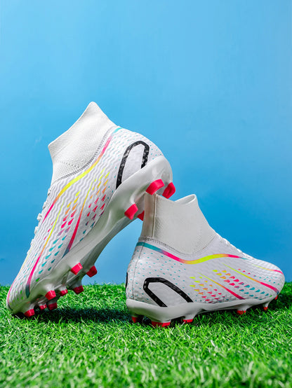 Chaussures de football AG FG pour adultes, dédiées aux compétitions, tissu PU haute densité, crampons longs en TPU antidérapants, robustes, pour entraînement sur gazon naturel