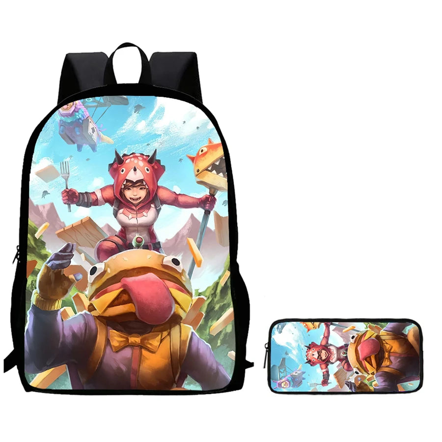 2Pcs Fortnite Kids Backpack Set Pencil Case Lightweight Durable School Bag for Boys Girls 6-9 Years Old Daily School Supplies