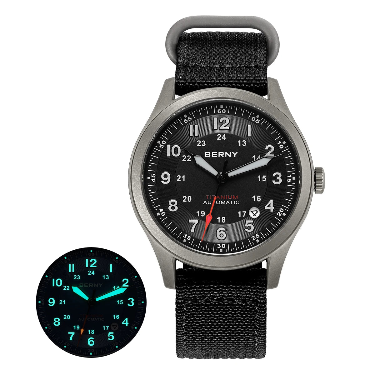 BERNY Automatic Full Titanium Watches for Men Sapphire Super Luminous Mechanical Field Watch Date 10ATM Sports Easy Read