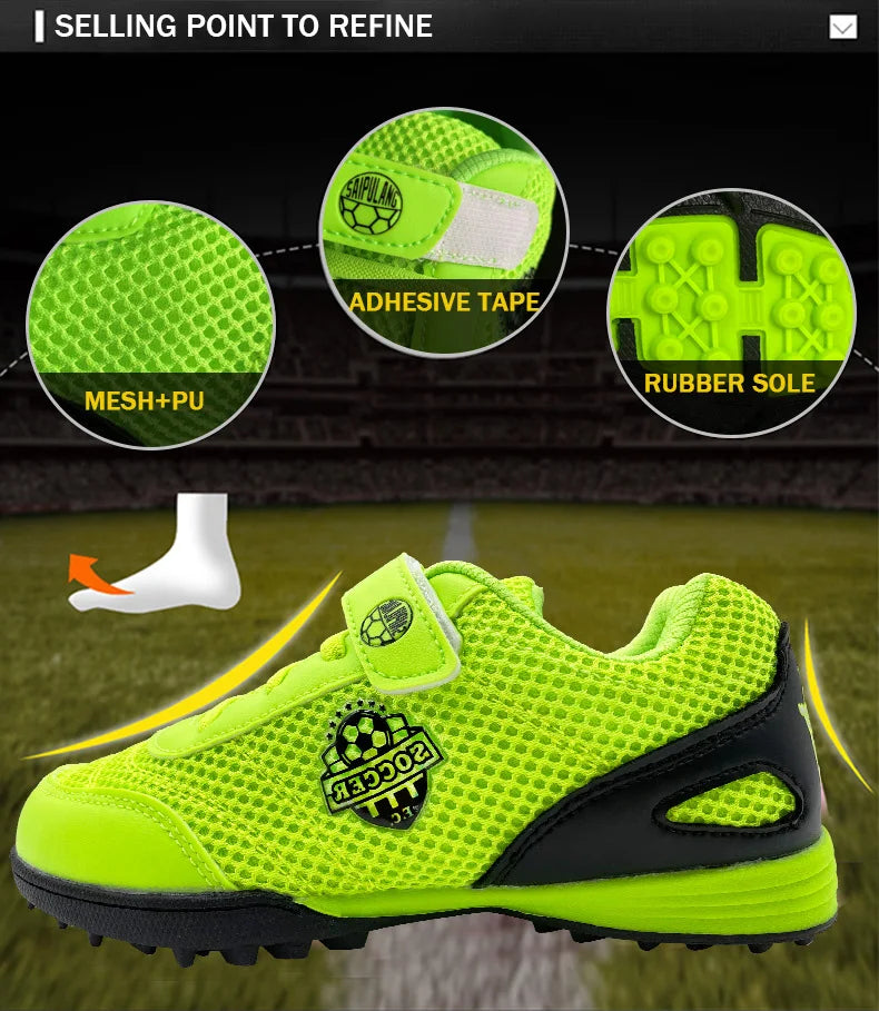 Zapatillas de fútbol infantiles para niño y niña, cierre de velcro, botas de fútbol sin tacos, calzado para principiantes de lacrosse, críquet y béisbol