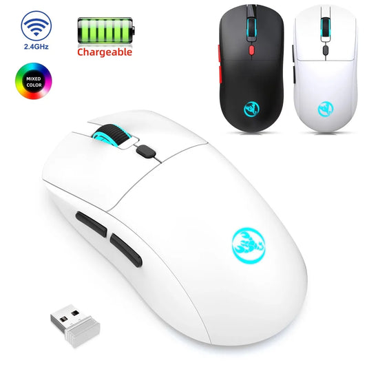 2.4G Wireless Rechargeable Mouse 650mAh Adjustable 3600DPI 7 Colors RGB Lighting Ergonomic Silent for Office Laptop PC Gaming