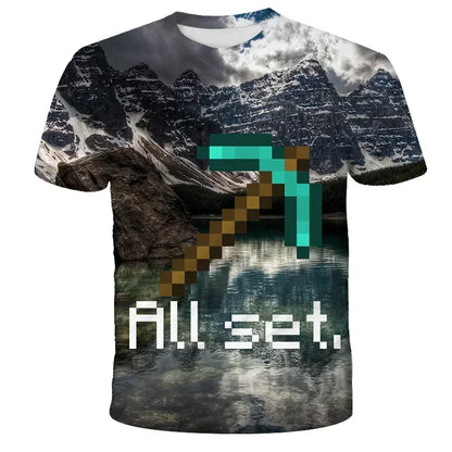 Boys T Shirt Minecraft Popular Tops 3D Printed Casual Summer Cute Boys Girls Building Blocks Cartoon T-shirt Inside Outside Mc