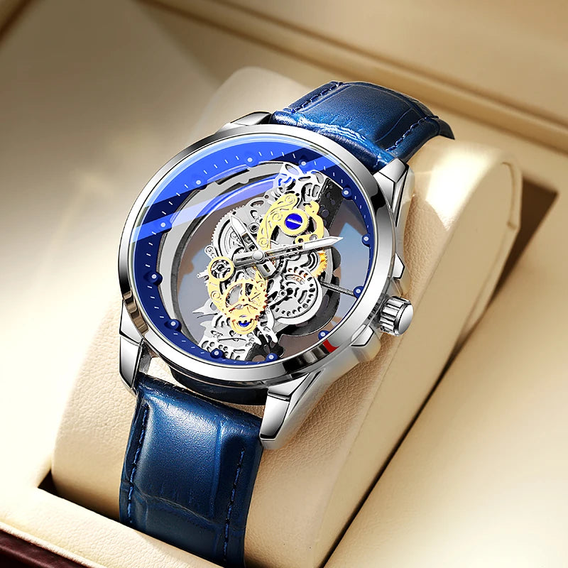 TPW Men’s Luxury Black & Gold Skeleton Quartz Watch Fashion Wristwatch
