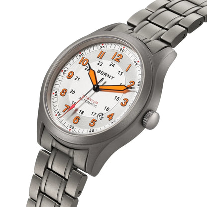 BERNY Automatic Full Titanium Watches for Men Sapphire Super Luminous Mechanical Field Watch Date 10ATM Sports Easy Read