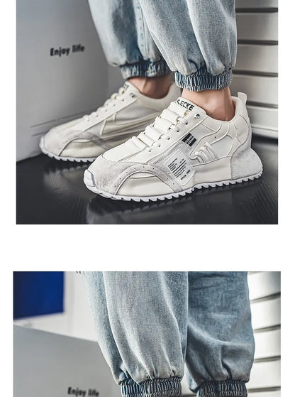 Men's Casual Sports Four Seasons Moccasins Trendy Designer Personality Lace-Up Leather Sneakers Comfortable Breathable