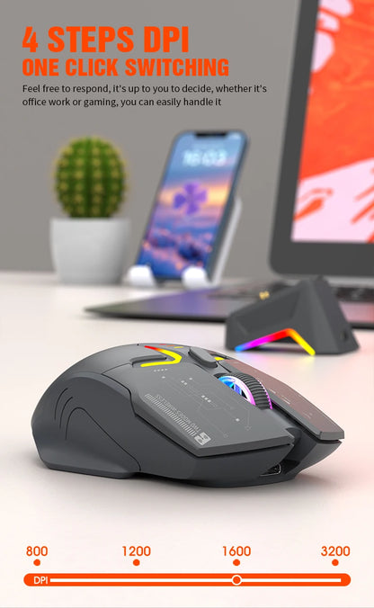 XUNSVFOX H2 wireless Bluetooth dual-mode mouse RGB lighting effect laptop gaming office magnetic charging