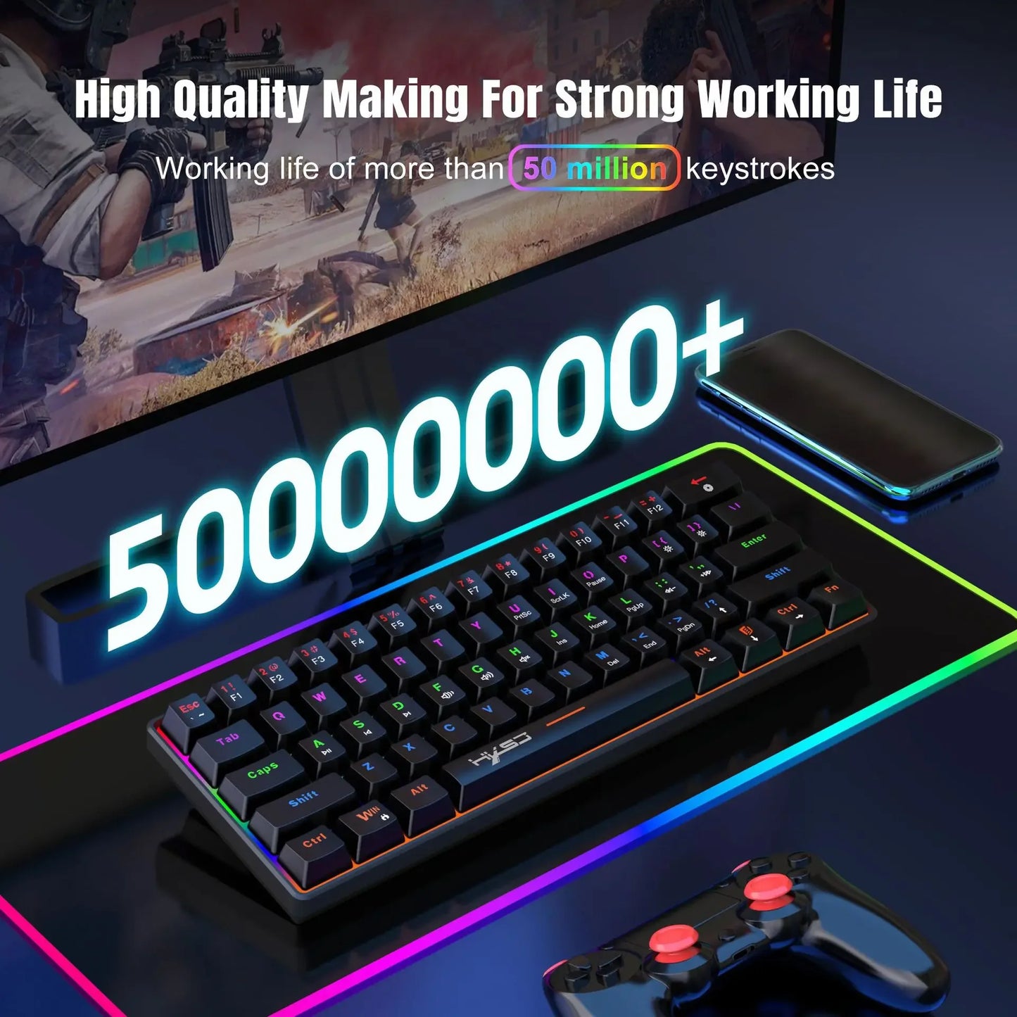 Mechanical Keyboard 61 Keys Colorful Wired USB Keyboards Gamer Gaming 60% Backlit Computer Key Board PC Teclado Ergonomic Office