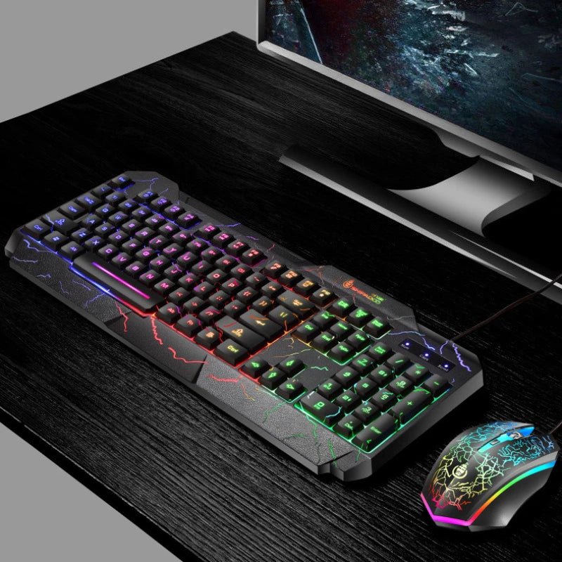 Combo de teclado y ratón gaming con cable para ordenador de sobremesa, teclado retroiluminado con luz LED y sensación mecánica