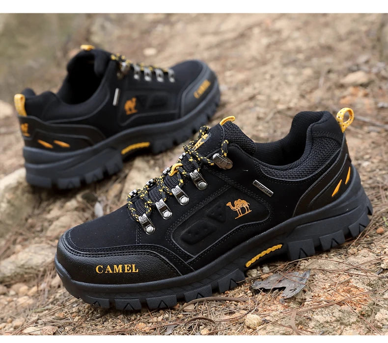 Classic Black Men's Hiking Shoes Outdoor Low-Cut Climbing Walking Shoes Trekking Sneakers Non-Slip Mountaineering Shoes for Men