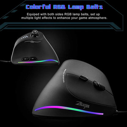 BOW Wired Gaming Mouse Programmable 12 Buttons RGB Mouse for Gamer Desktop Laptop PC Ergonomic Vertical Mouse Joystick 10000DPI