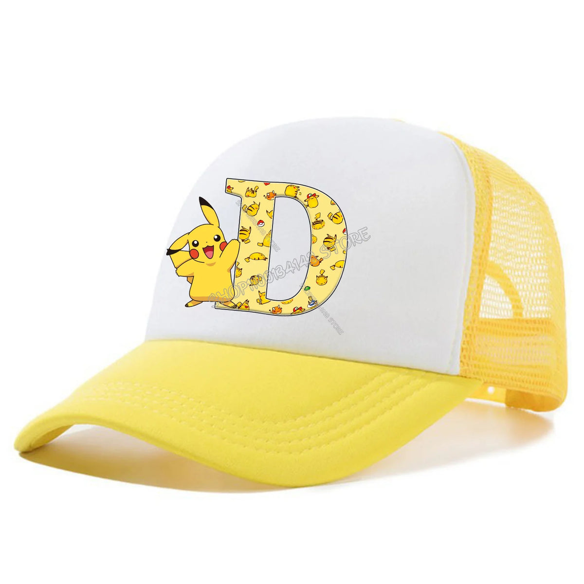Cappellino con visiera Pokemon Pikachu, cappellini da baseball con lettere A-Z in stile cartone animato, cappellino estivo alla moda in rete traspirante, cappellino coordinato genitore-figlio, cappotto da bambino, regalo per bambini