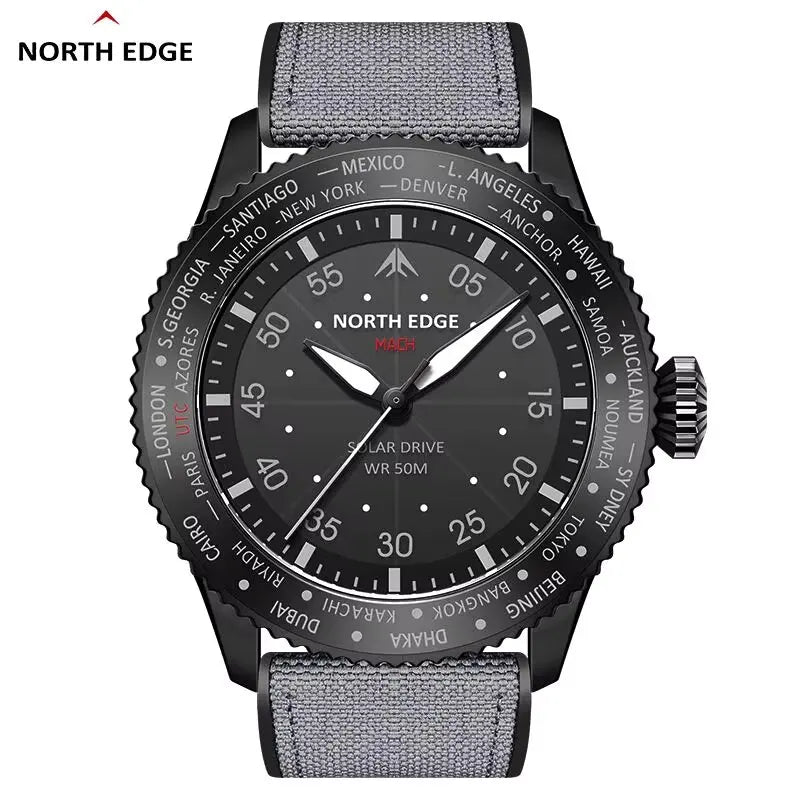 NORTH EDGE 2024 MACH Solar Power Quartz Watch Men Waterproof 50M Men's Pilot Sports Wristwatches Luminous Environmentally Friendly Clock