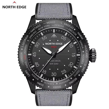 NORTH EDGE 2024 MACH Solar Power Quartz Watch Men Waterproof 50M Men's Pilot Sports Wristwatches Luminous Environmentally Friendly Clock