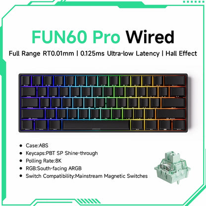 Teclado Mecânico Akko MonsGeek FUN60 com Switch Magnético, 60%, Teclado Gaming, Rapid Trigger 0.01mm, 8K, ARGB, HE/TMR, Teclado Personalizado