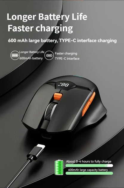 2.4G Bluetooth wireless mouse screen display power 600mAh large capacity battery, light tone buttons for gaming and office