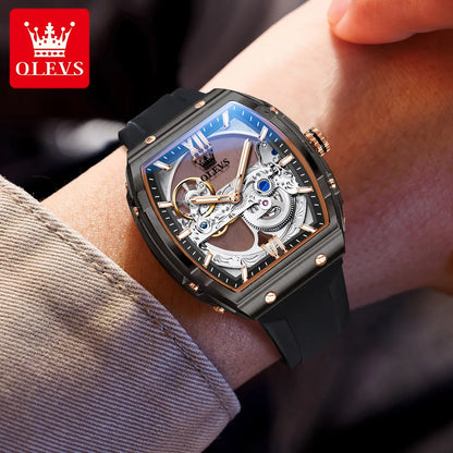 OLEVS 6779 Men's Watch Skeleton Mechanical Watch Fashion Business Sport Waterproof Luminous Silicone Strap Watches For Men